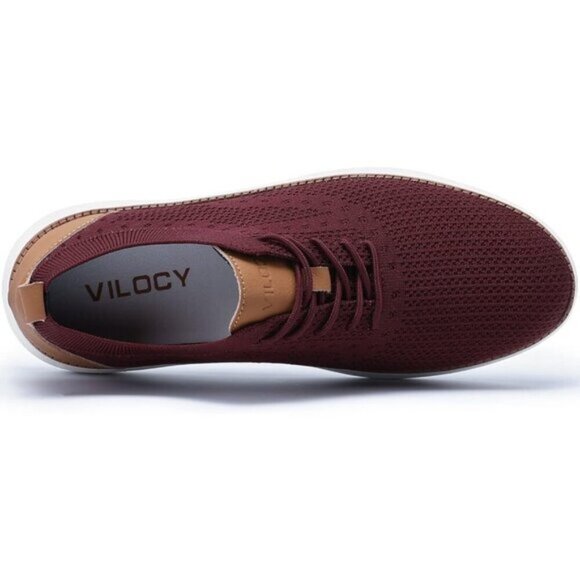 VILOCY Men\'s Wine Red Casual Dress Oxfords Business Mesh Breathable  Sneakers
